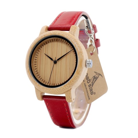 Reloj Rojo de Bambú